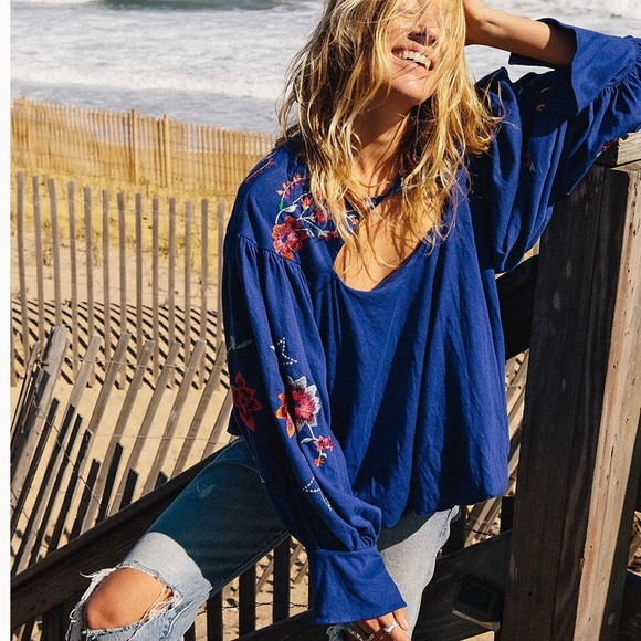 Free People Tops - Free People Lita Embroidered Bell Sleeve Top